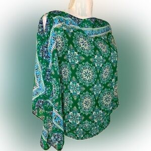 Max Studio Boho Batwing Floral Top Women Small Green